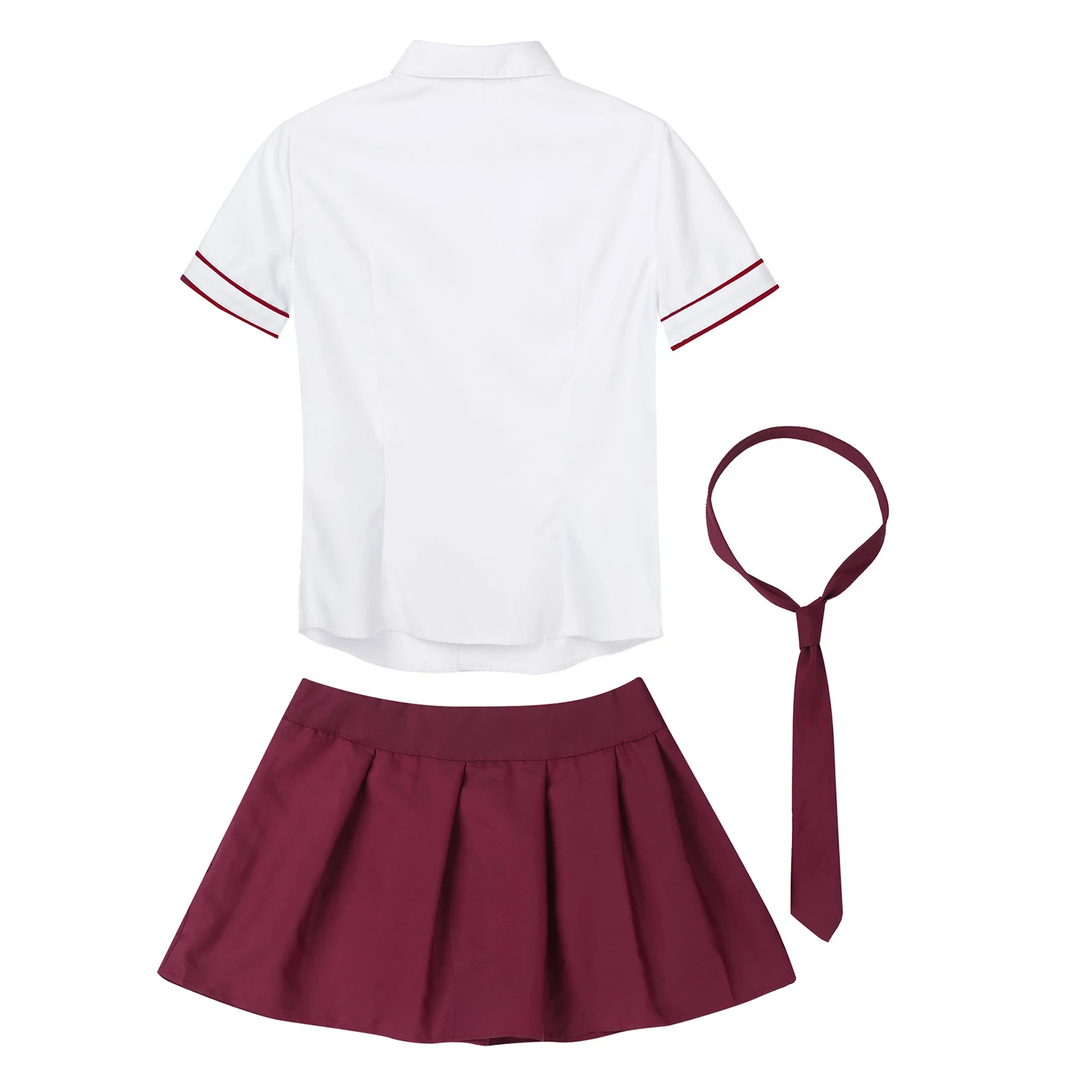 Womens Schoolgirl Uniform Japanese Anime Outfits Short Sleeve Shirt with Mini Plaid Skirt Halloween Costume Uniform