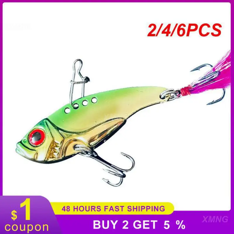 2/4/6PCS Full Swimming Layer Metal Road Sub Bait Brackish Water Vib With Hair Three Hook Fishing Bait Long Throw Sequin Bait