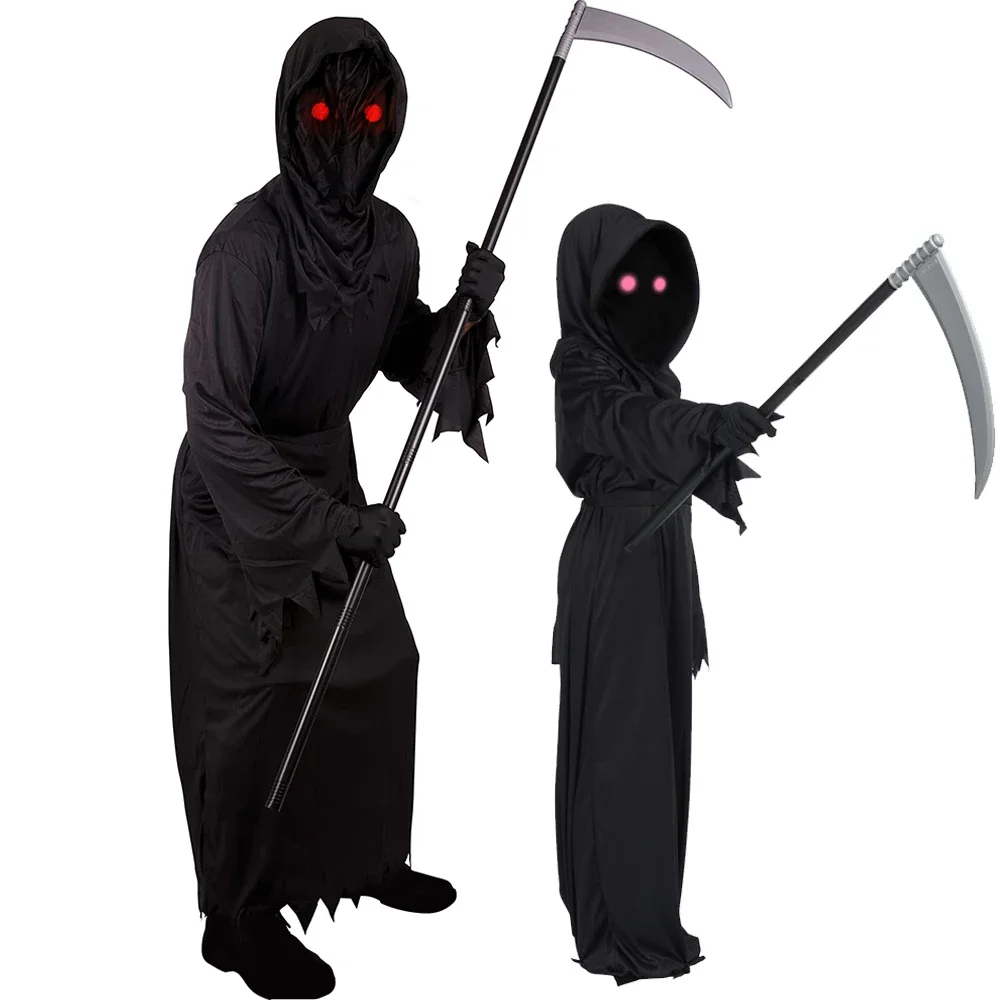 Disfraz de la muerte de Grim Reaper para niños y niñas, disfraz de fantasma de entrada y salida, Unisex, para Halloween, 2024