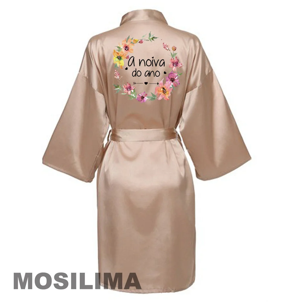 InjSatin-Robe kimono courte imprimée pour femme, peignoir sexy, à la mode, pour demoiselle d\'honneur, pour mariage, éventuelles 245