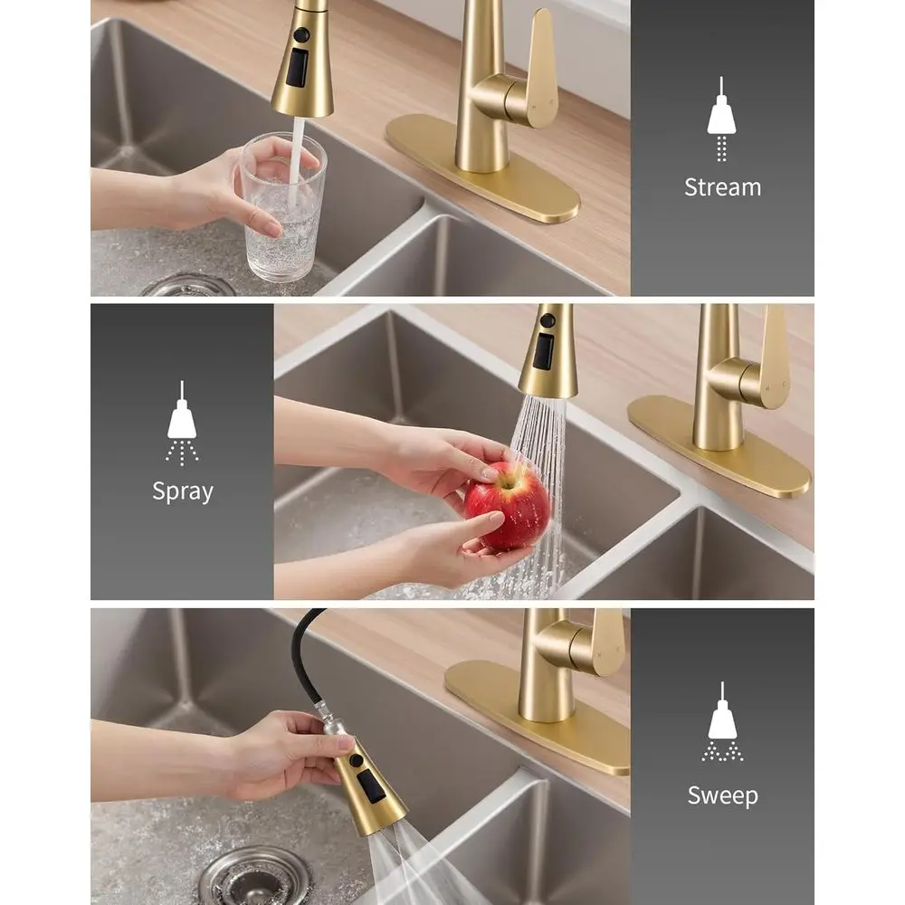 18 Pull-Down Spray Single-Handle Brushed Gold Kitchen Faucet for RV, Farmhouse Sinks, Laundry, and Bar