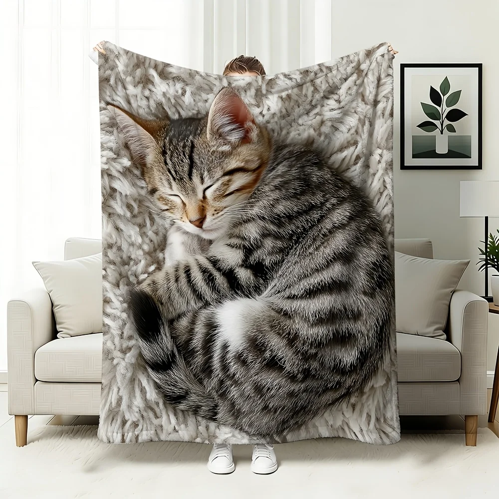 Dreamy White Kitten Galaxy Blanket Sparkling Starry Sky Print Soft Throw For Couch Bedroom Modern Home Decor Gift