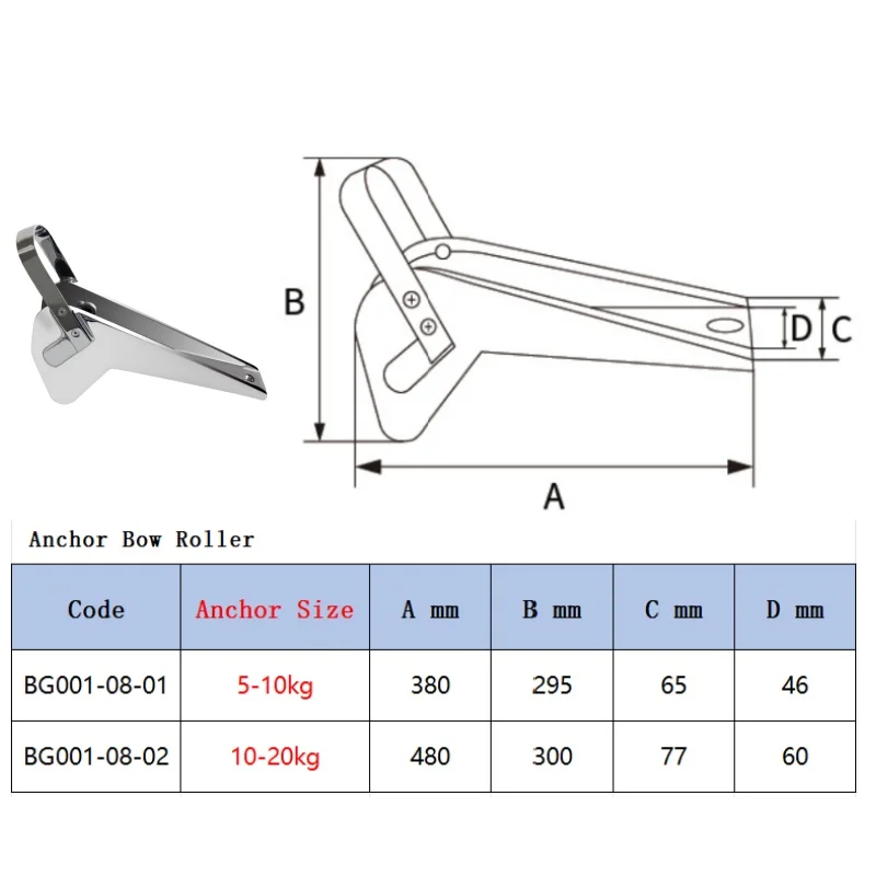 Boat Anchor Roller 316 Stainless Steel Heavy duty Anchor Bow Roller Anchor Rack Suitable For 5-10KG/10-20KG Anchor