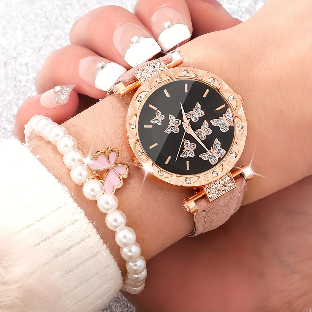 1 set of new fashionable and trendy women\'s quartz watch set, the best choice for gift giving to the gentle one