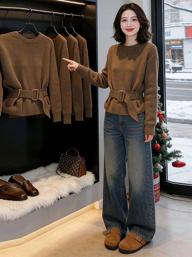 

Женский однотонный вязаный свитер свободного кроя с длинными рукавами на пуговицах, универсальный, для осени и зимы, новинка