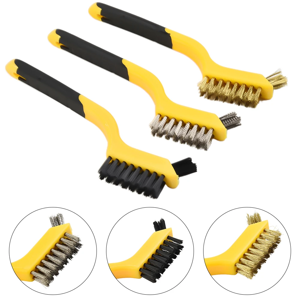 

High Quality Steel Wire Brush Cleaning Brush 180mm 3pcs Brass Nylon Polishing Tools Rust Brush Stainless Steel