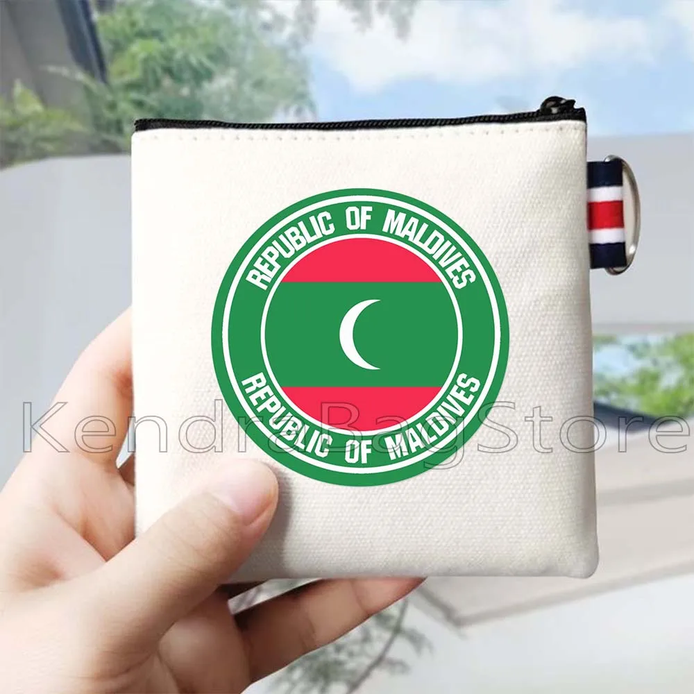 Vintage Maldivas Manta bandera mapa palmeras puesta de sol playa océano paisaje lienzo monedero cuadrado almacenamiento de llaves tarjeta bolsa cartera