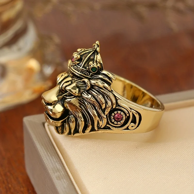 Vintage Luxury Lion King Crown Design Ring for Banquets Parties Jewelry Accessories Gifts Suitable for Both Men and Women