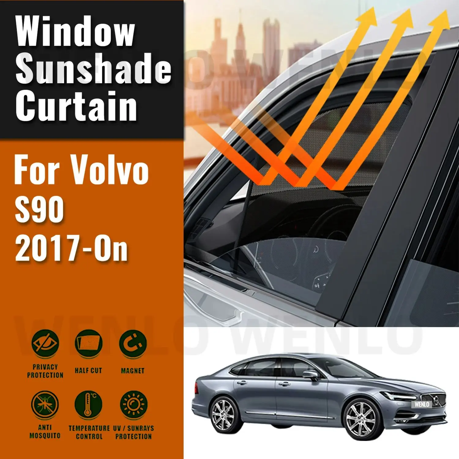 

For Volvo S90 2017 2018 2019 2020 2021 2022 2023 Magnetic Car Sunshade Visor Front Rear Windshield Curtain Side Window Sun Shade