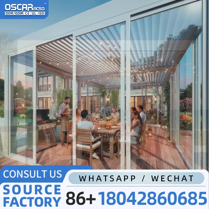 Motorized Aluminium Louver Roof Arbors Pergola with RGB Light for Garden Patio and Outdoor Spaces pergola
