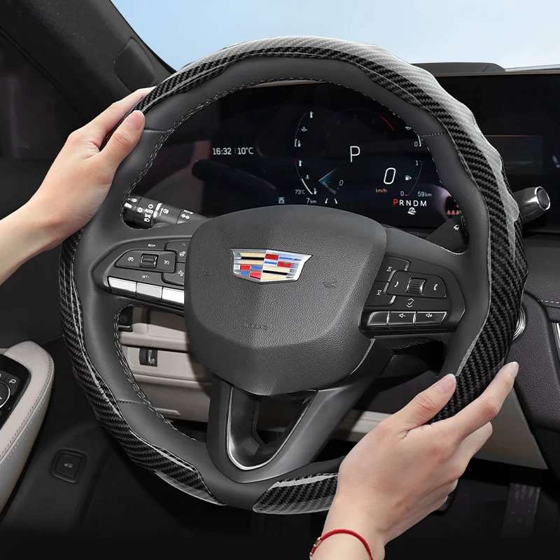 Suitable for Cadillac Carbon Fiber Texture Steering Wheel Cover Snap-On Wave-Shaped Sports Design Protective Shell Cts Ct4 Carbon Interior Ct5 Xt5 Xt4 Xt6 Escalade Srx Xts Ct6 Ats-L and Other Models