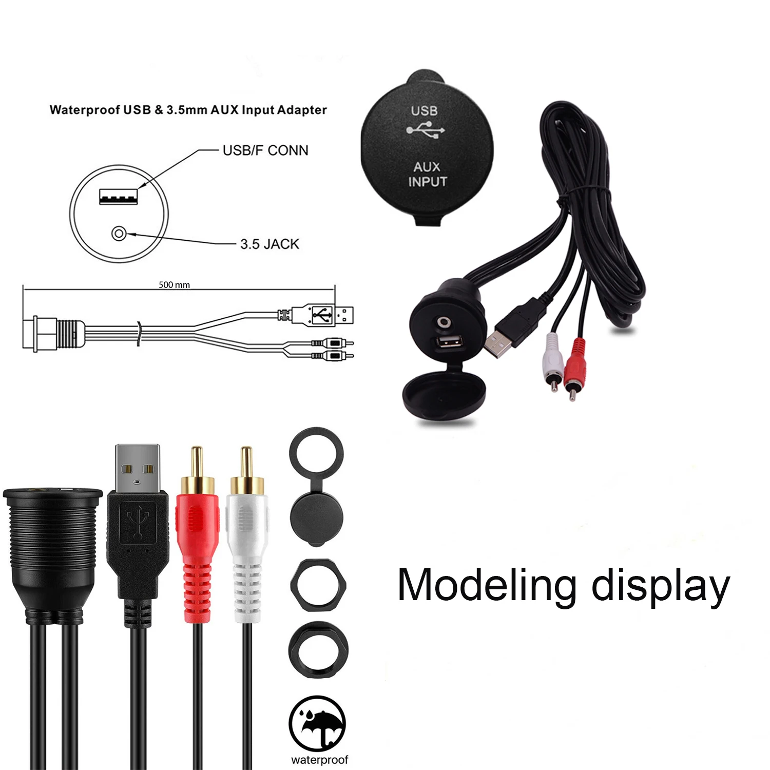 GUZARE Penerima FM Radio Kapal Stereo Laut, Speaker Tahan Air 3 Inci, Kabel Perpanjangan Audio AUX, untuk Polaris Ranger/XP Off Road UTV