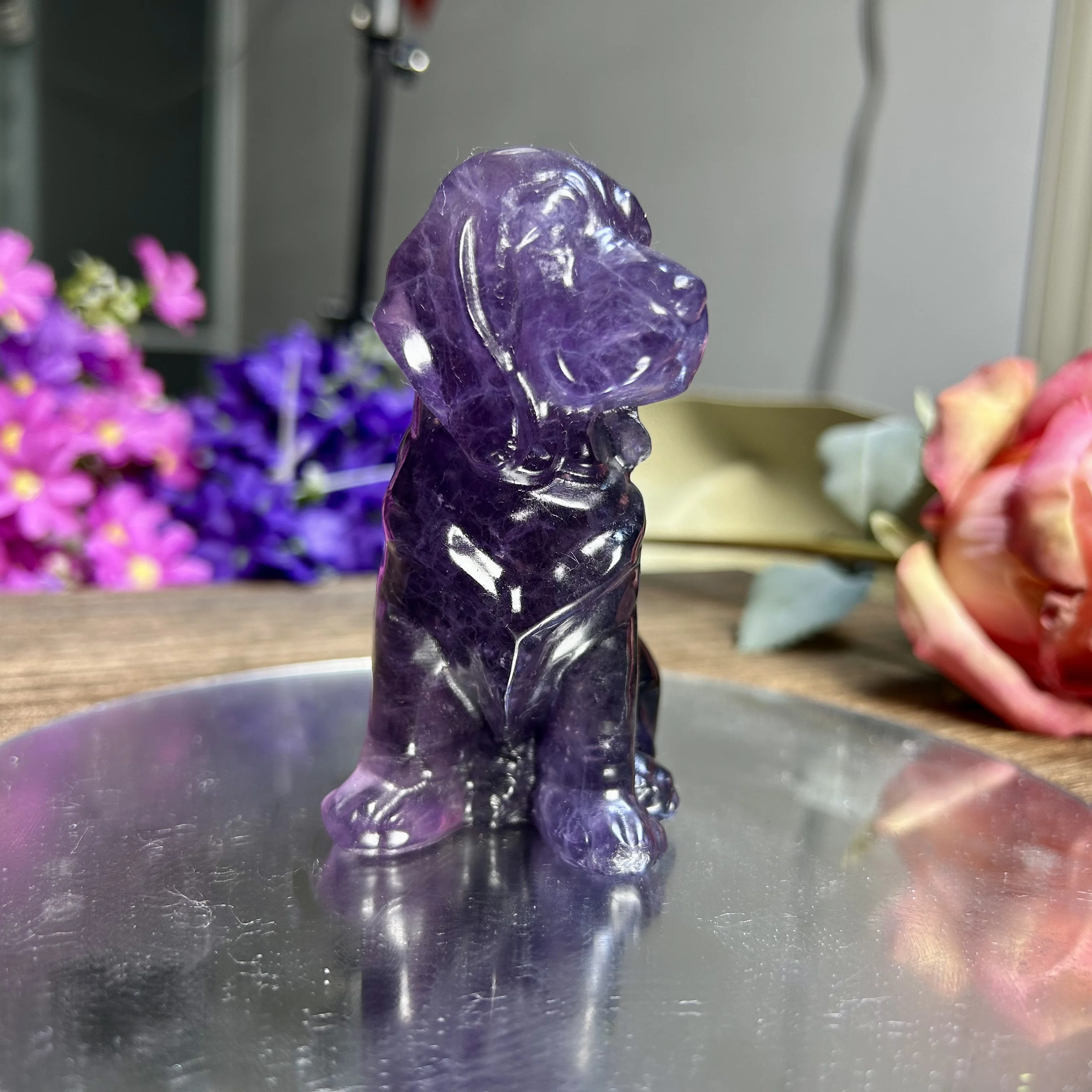 

Natural Rainbow Fluorite Cartoon Dog Crystal Animal Carving Healing Gift Home Decor 5th 325g