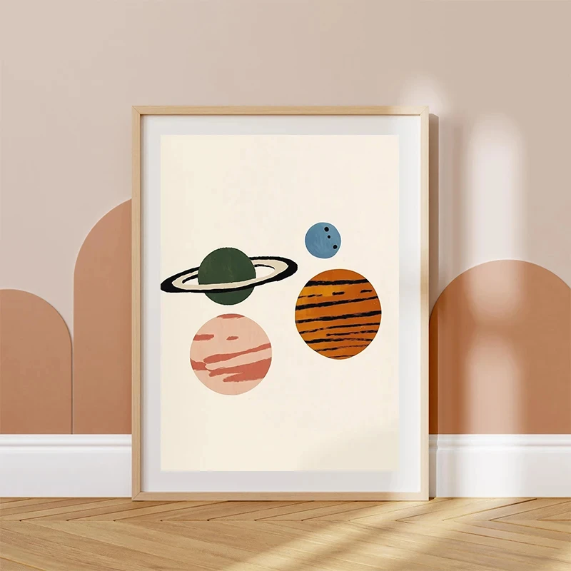 Space Solar System Planet Rocket Cartoon Posters and Prints Canvas Printing Wall Art Picture for Gaming Room Home Decor Gifts
