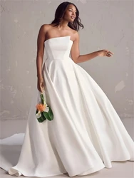 2024 New Luxury Wedding Dresses Simple A-Line Strapless Bridal Gowns Backless Satin Sleeveless Vestidos De Novia W10302 웨딩드레스