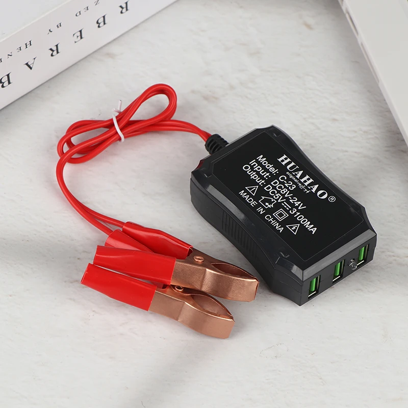 1/2Pcs Brooch 12V 24V To 5V Emergency Power USB Adapter With 3USB Ports And Battery Clip For High-Efficient Phone Charging