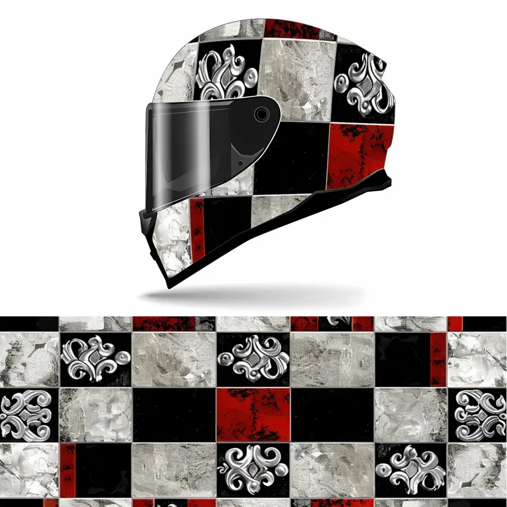 

Opulent Baroque Checker Print Full Helmet Wrap Sticker Motorcycle Helmet Racing Graphic Decal Vinyl Wrap Helmet Decorative Stick