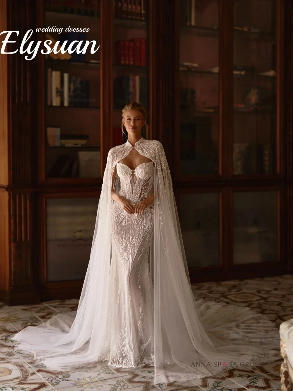 Customized Illusion Dresses For Bride Luxury Sparkling Beaded Lace Wedding Dresses With Elegant Mermaid Long Bridal Gown