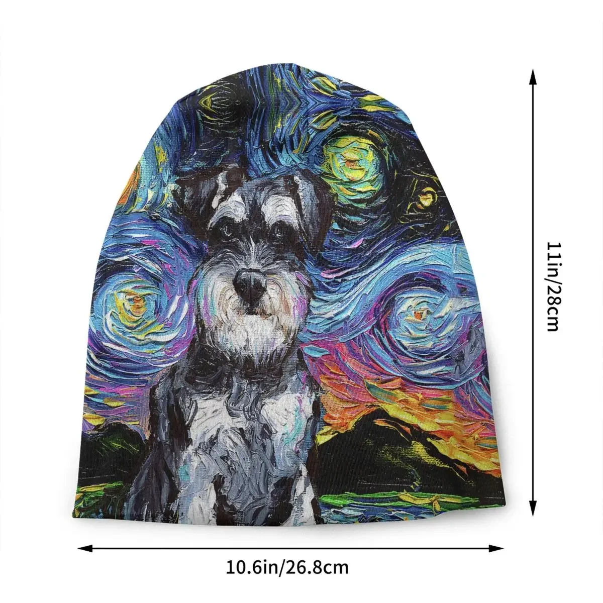 Starry Night Schnauzer Dog Bonnet Hat Knitted Hats Men Women Fashion Unisex Adult Pet Animal Warm Winter Skullies Beanies Caps