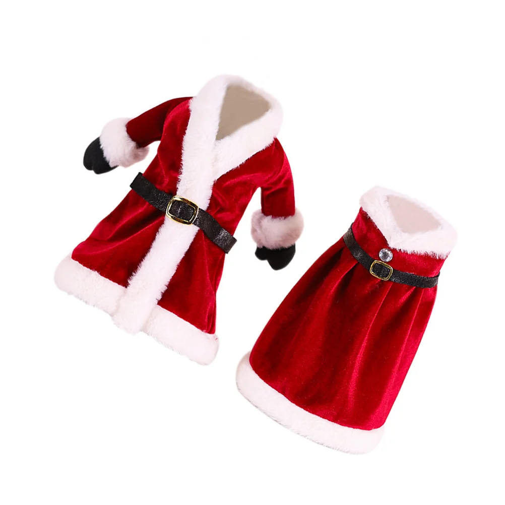 

2 PCS Christmas Bottle Decoration Suit Cover Adornment Bag Dress Velvet Travel