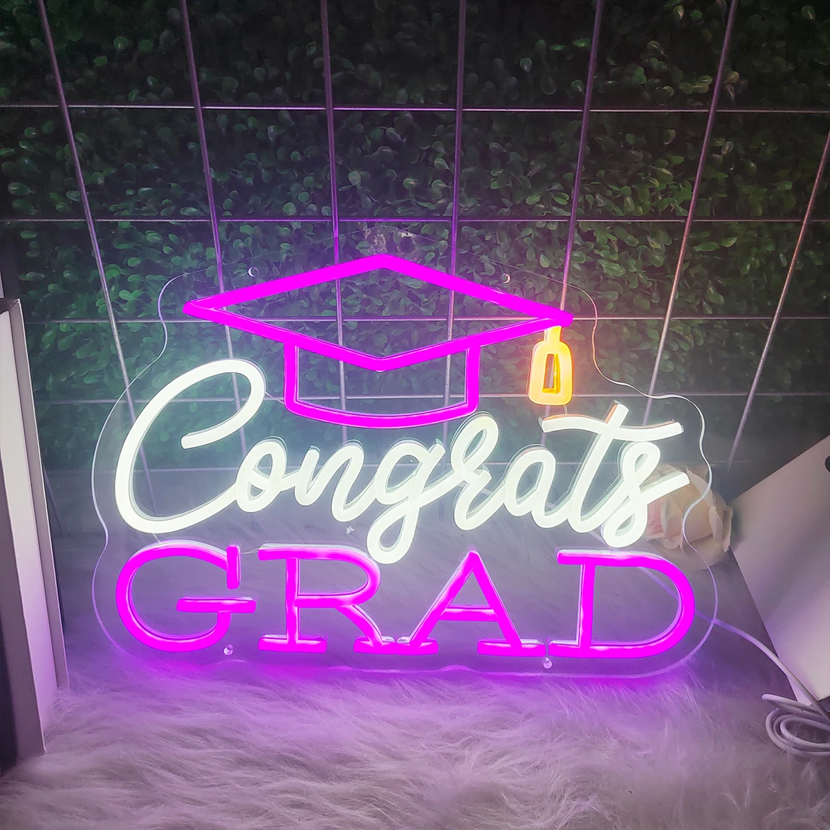 Parabéns CRAD Neon Sign Art Wall Room Decor Cerimônia de formatura LED Luzes de néon USB Parabéns Graduados Decoração Sinais