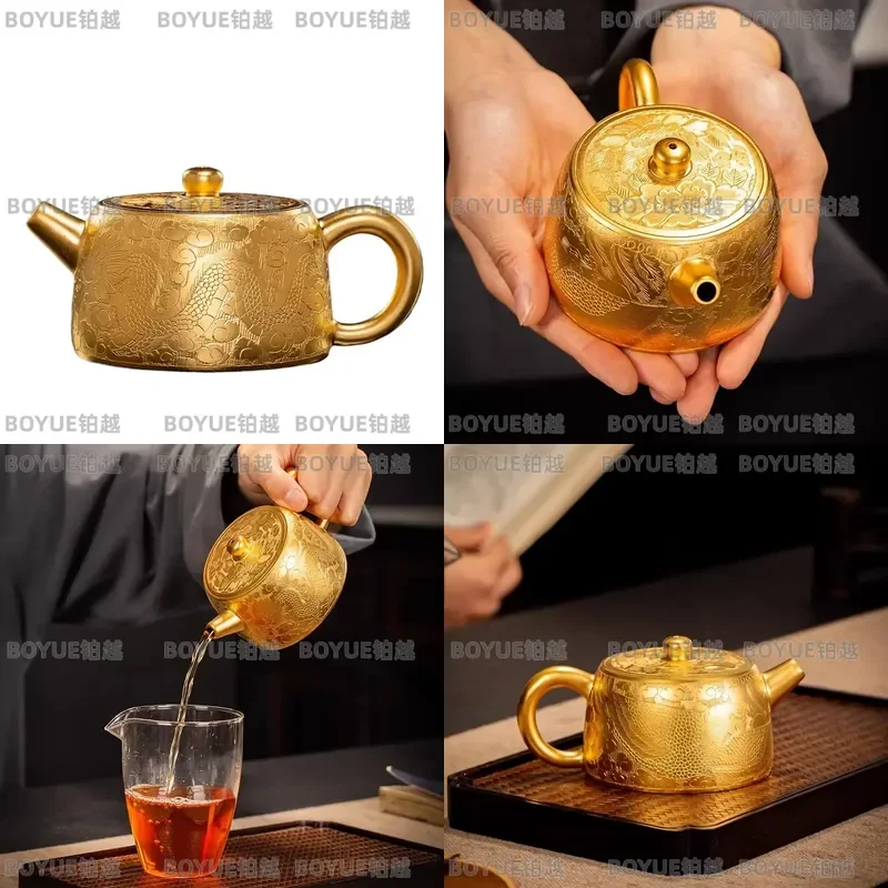 Chinese Dragon Phoenix Kung Fu Teapot Luxury Porcelain Gilt Tea Set Single Pot Gift Box High End Brewing Ware for Home Office