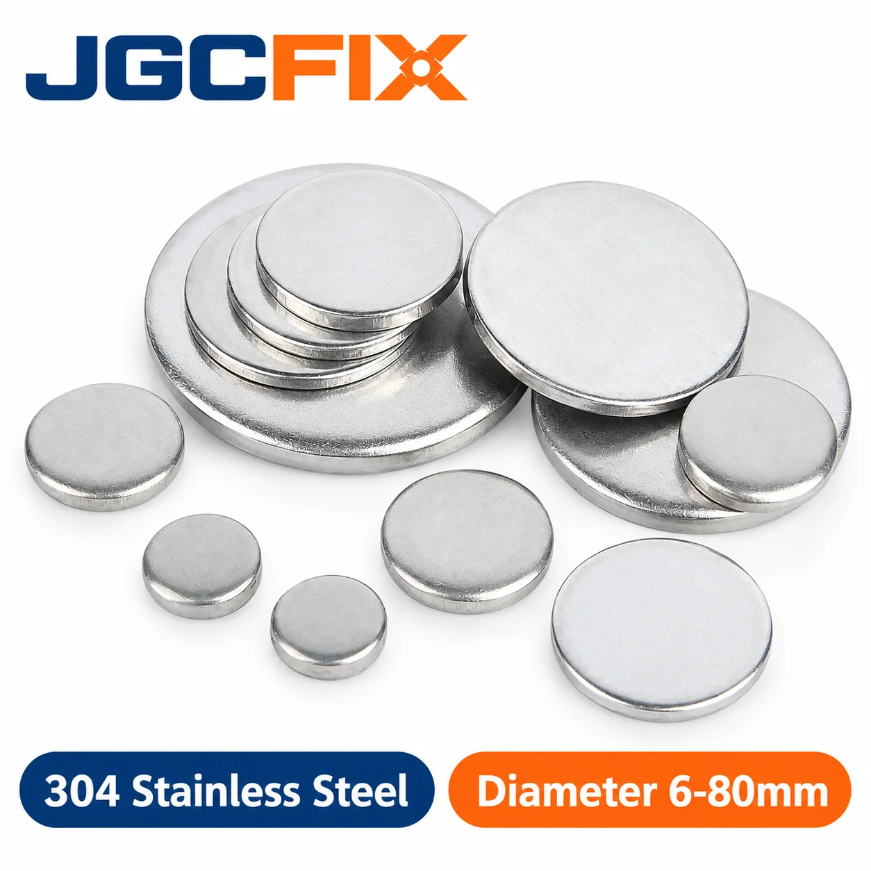 304 Stainless Steel Solid Round Disc Flat Gasket Blank Metal Plate Non Perforated Planchet Circular Washer Shim Dia 6-80mm