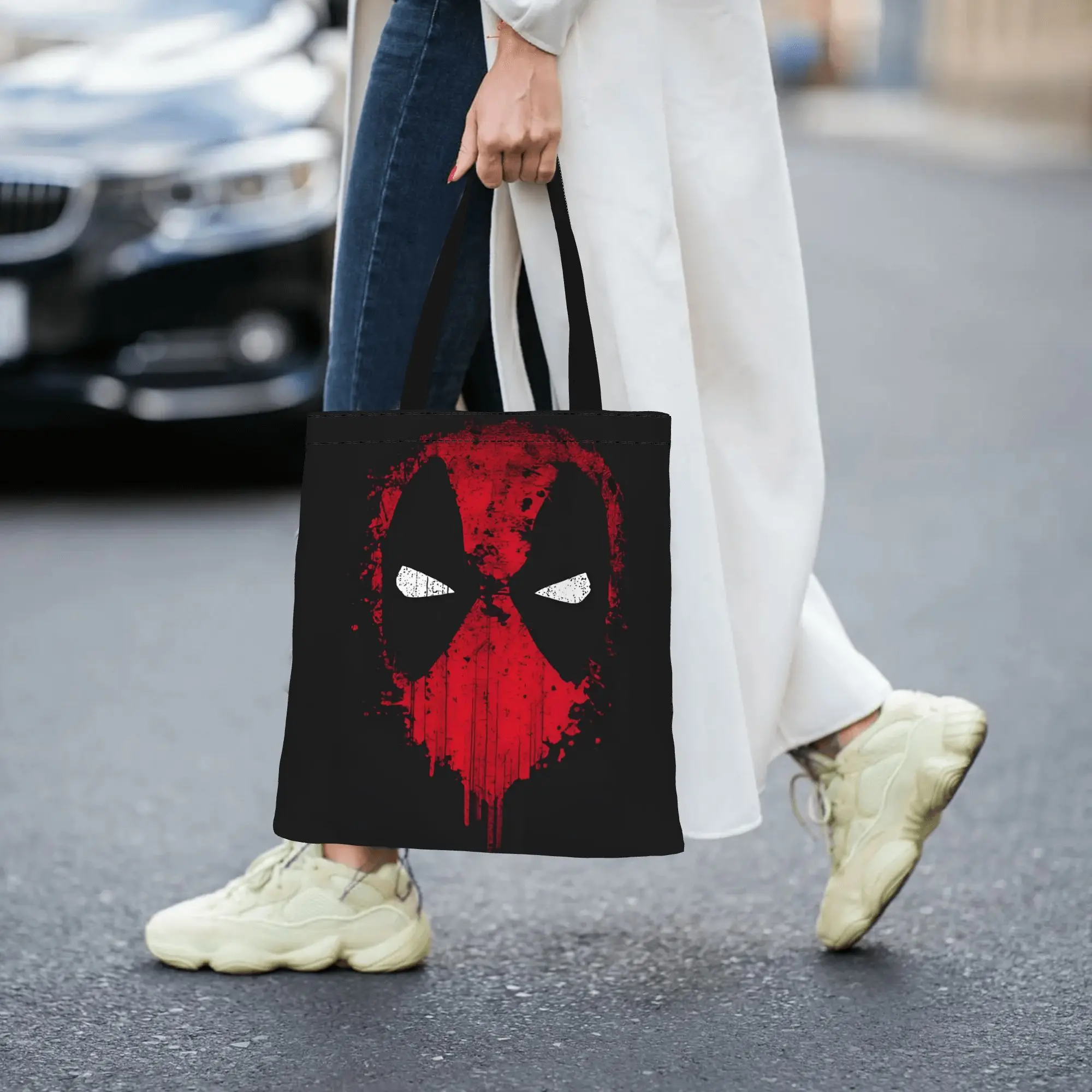 2026 women's bag Dead P Reusable Double Sided Canvas Tote Bag Shoulder Marvel Handbag