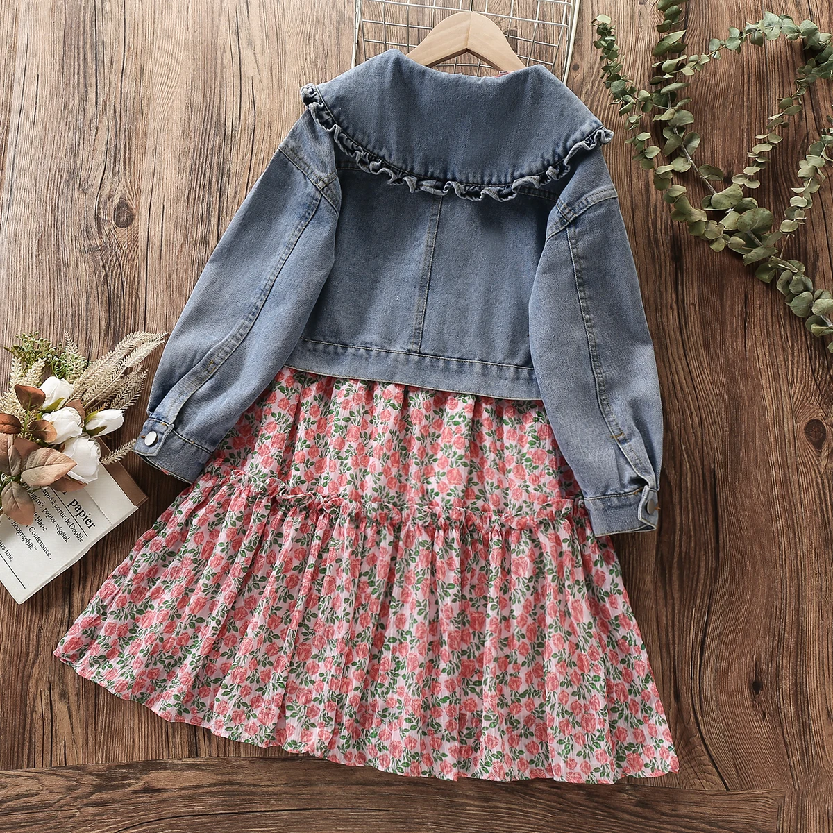 Spring Baby Kids Denim Outfits Suits for Girls Sets Children Clothes Denim Coat & Dress 2pcs Teenagers Costumes 4 5 6 8 10 12 Y