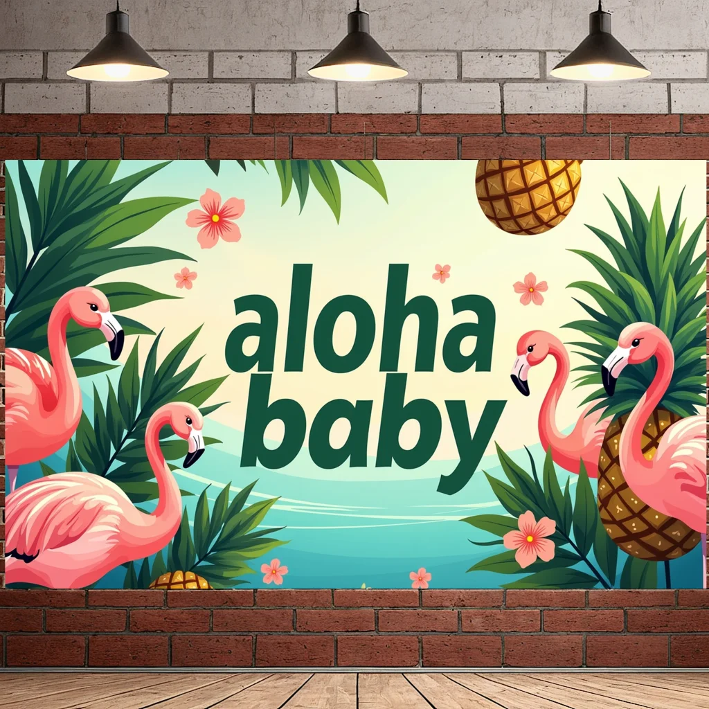 Tropical Beach Event Backdrop Festive Flamingo Hanging Flamingo Banner Fun Photo Booth Background for Picnic
