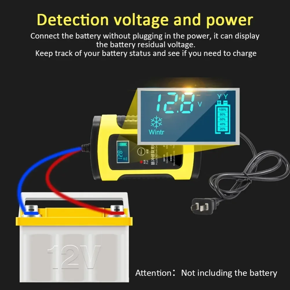 FOXSUR 12V Full Automatic Car Battery Charger Power Pulse Repair Chargers Wet Dry Lead Acid Battery Chargers Digital LCD Display