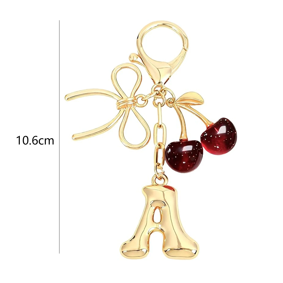 Bubble Initial Schlüsselanhänger mit Schleife & Kirsche - Goldene Buchstaben-Taschenanhänger für Frauen, Niedliche Handtaschen-Accessoires – Detail 1