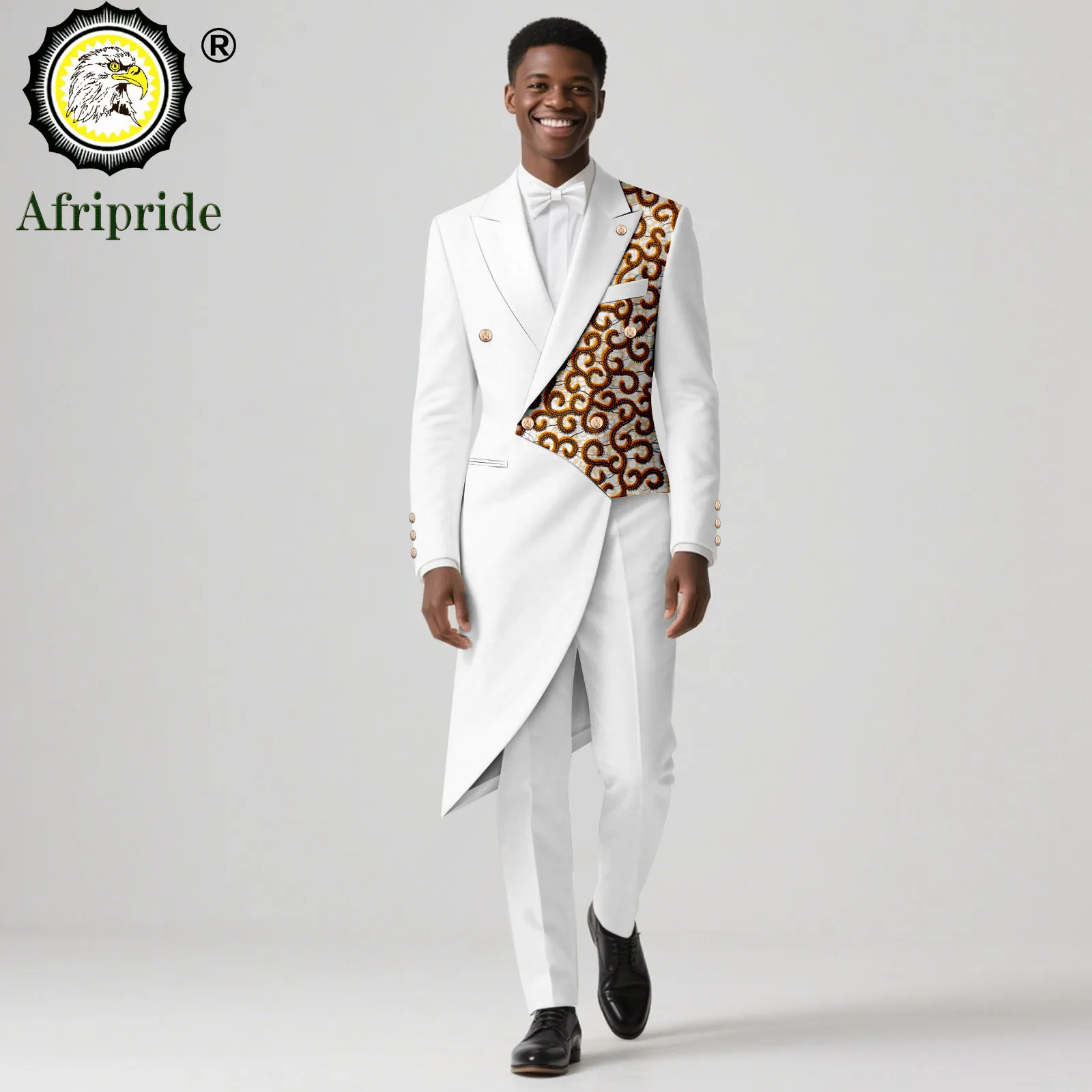 Men`s Bussiness Suits Slim Fit Double Breasted Long Print Tuxedo and Trousers 2 Piece Set African Clothes for Wedding 2516077