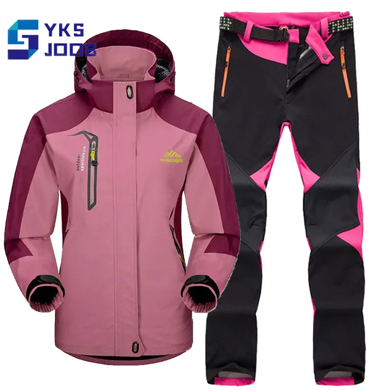 Women's Camping Hiking Set Waterproof Windproof Breathable Warm Jacket Wear-resisting Thicken Thermal Pants Treking Skiing Suits