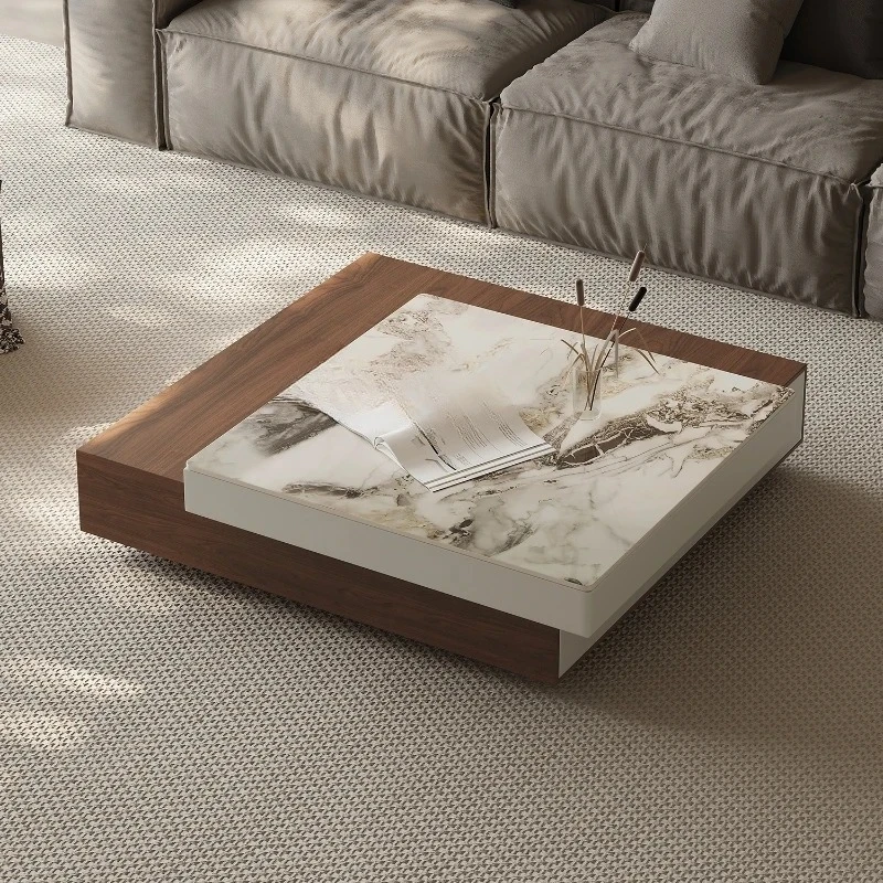 

Italian minimalist coffee table rock slab square rotating living room home storage designer