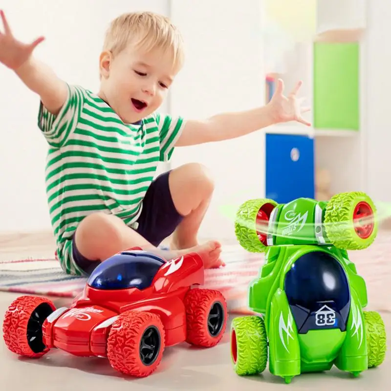 Stunt Spinning Toy Car Kids Pull Back Car Toddler Upright Rotation Game Kids Four Wheel Drive Vehicle Stunt Dump Car Toy