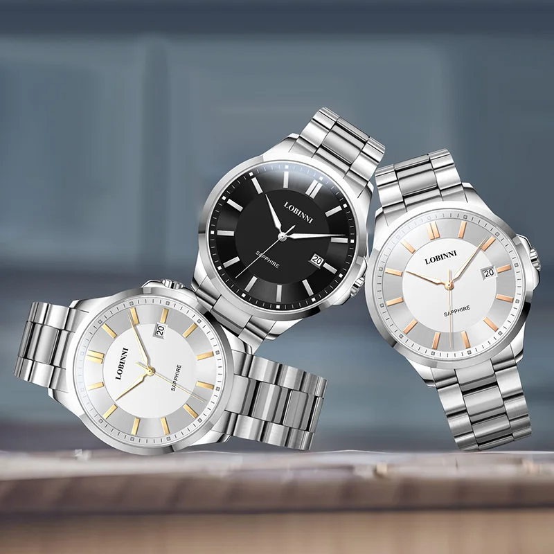 LOBINNI Couples Watch A Pair Of Business Quartz Watch Sapphire Glass Waterproof Watch Luminous Hands Steel Strap Watches