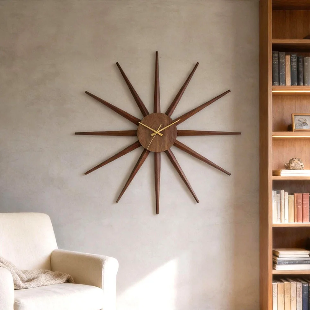 Modern Wood Sun Wall Clock Wall Watch Interior Silent Elegant Decorative Clocks Minimalist Luxury Aesthetic Living Room Watches