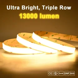 3 Row COB LED Strip Light 2600lm/m High Brightness Density 960 LEDs/m Flexible Dimmable Led Tape RA90 3000K 4000K 6500K DC24V