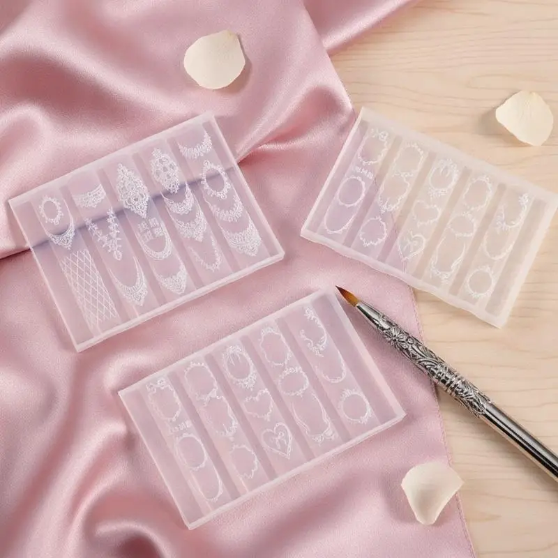 Nail Art Silicone Molds Durable Vintage Lace Patterns Easy Demold Multipurpose for Home DIY Nail Craft Projects