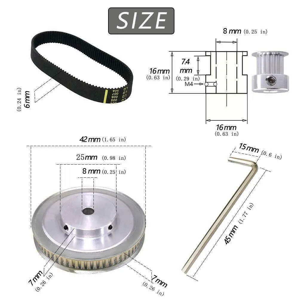 Industry Timing Belt New Practical Idler Inner Hole 8mm Wide 6mm High Hardness High Precision 20&60 Teeth Aluminum Alloy