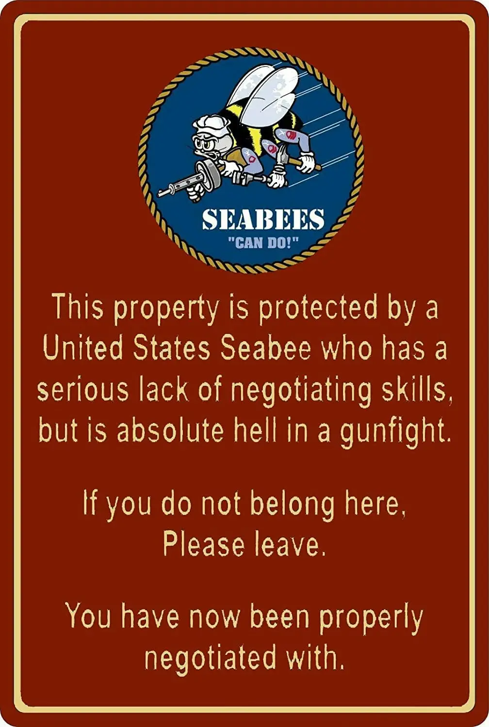 Metal Decoration for Outside Wall Property Protected by Seabee Sailor US Navy Metal Tin Sign Antique Metal Tin Sign Wall Decor f