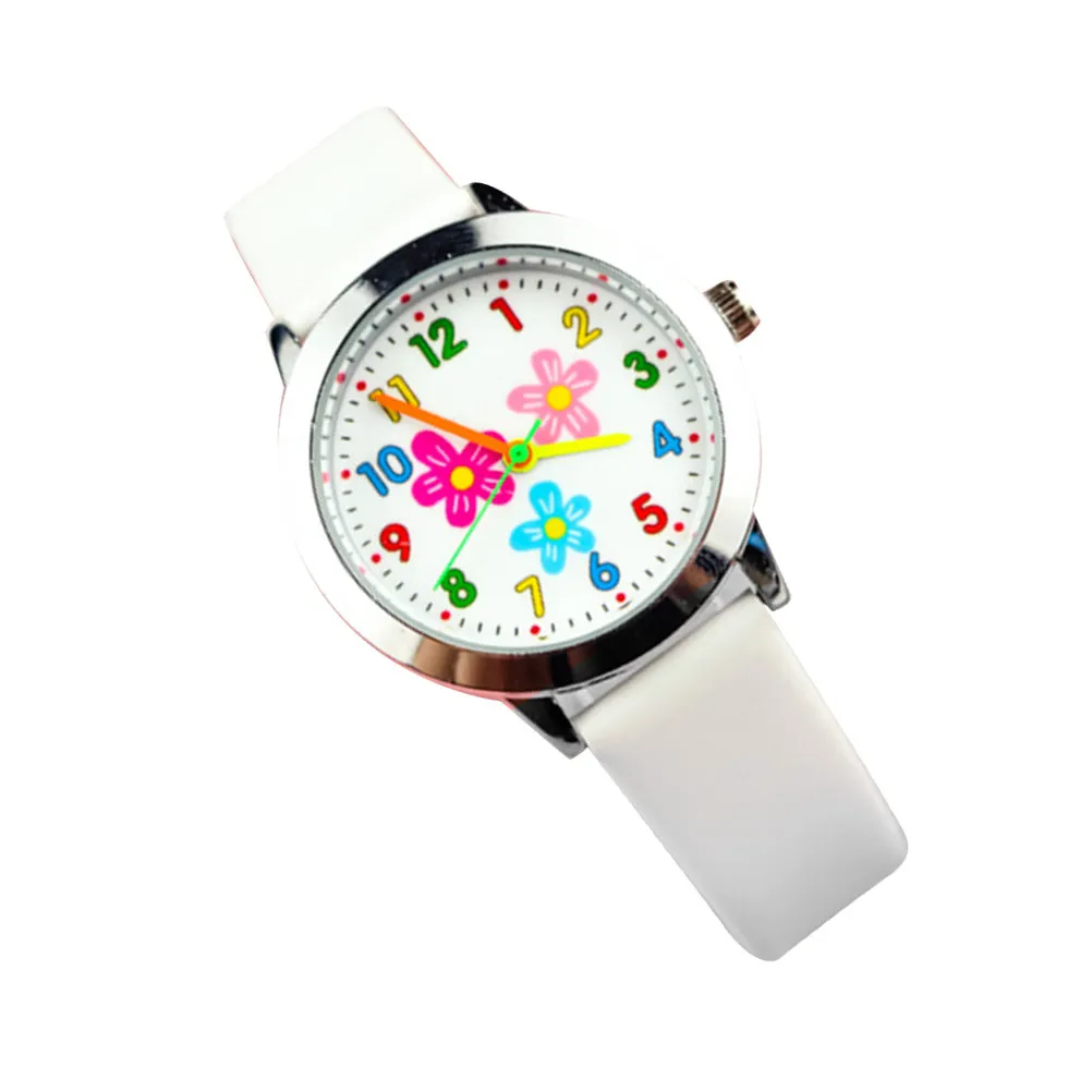 Flower Pattern Watch Creative Quartz Fashion Watch Birthday Gift Adorable Students White