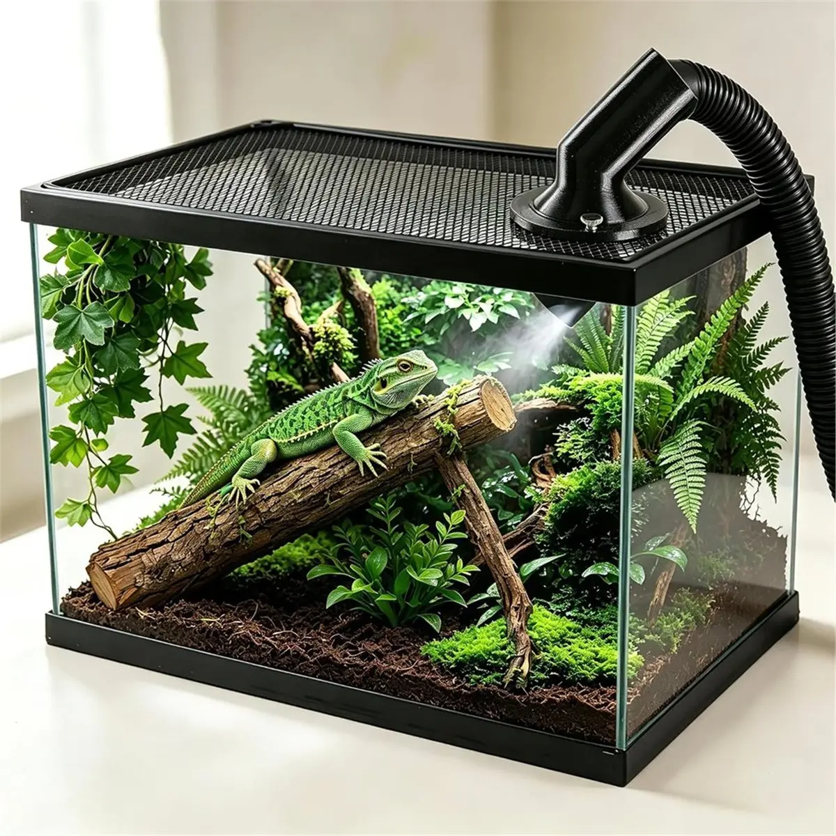Terrarium Fogger Adapter for Reptile Humidifier, Fits 0.8/1.0/1.2in Hoses, No-Drill Mesh Mount, 360° Nozzle