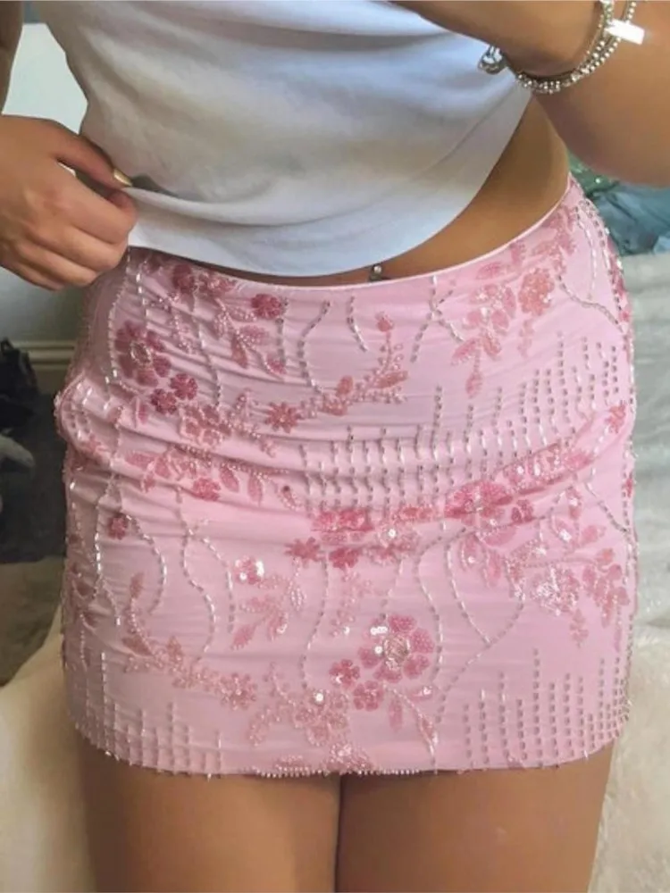 Frauen Kleidung Pailletten Paket Hüfte Kurzen Rock Sexy Mesh Blume Einfarbig Einfachen Stil Bodycon alle-spiel Temperament trendy