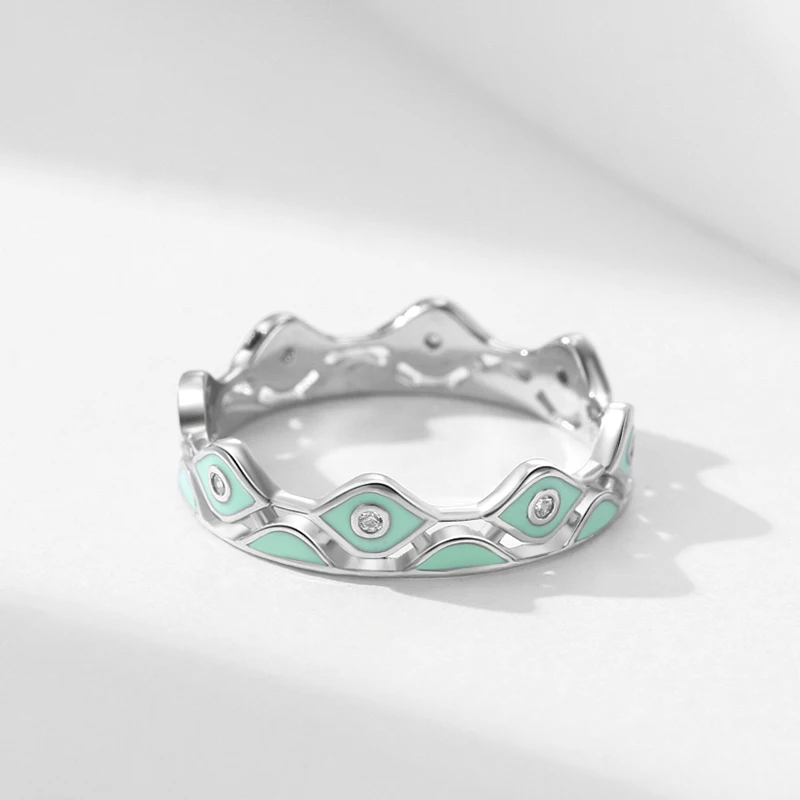 Ailmay 925 فضة خمر المينا الخضراء عيون موضة زركونيا البنصر للنساء مأدبة الزفاف غرامة مجوهرات هدية