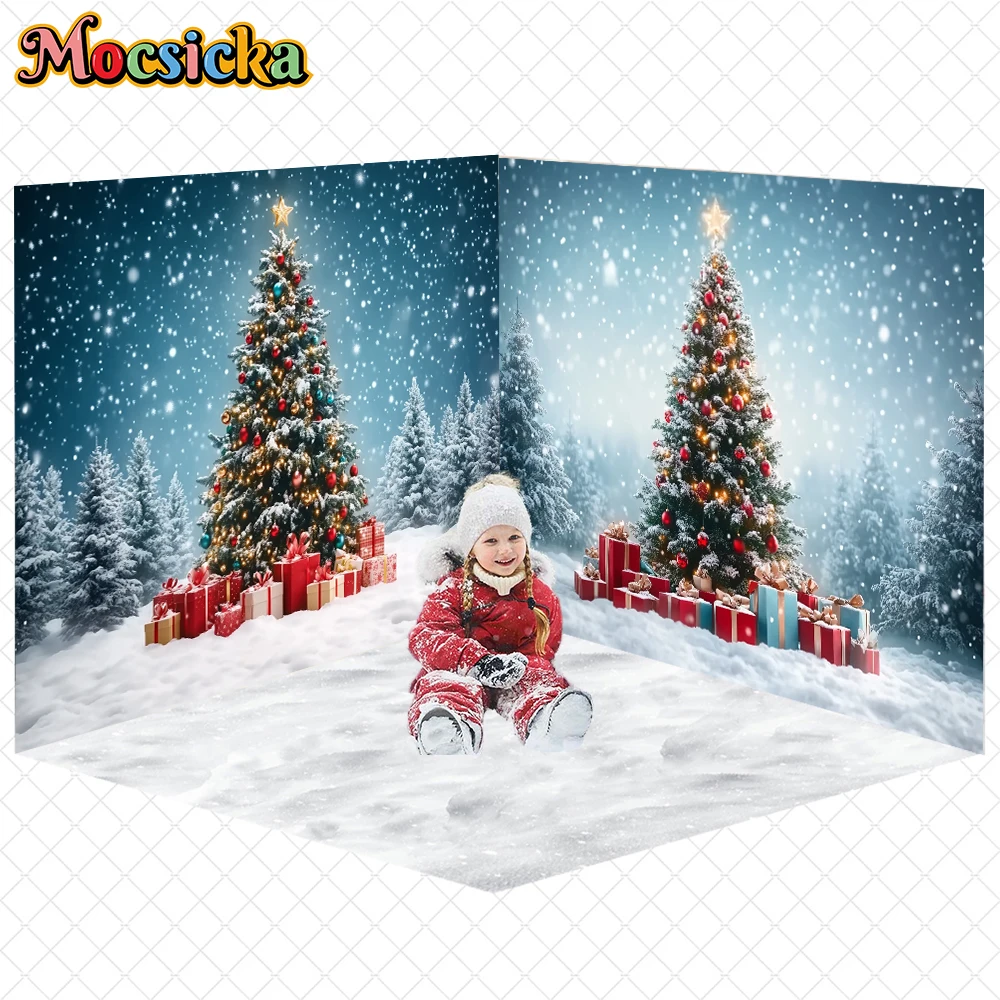 

Mocsicka Big Christmas Background Winter Snow Forest Xmas Tree Decors Happy New Year Party Child Portrait Photo Backdrops Banner
