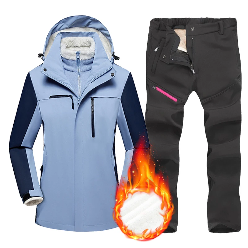 Novas roupas de neve quentes terno de esqui das mulheres à prova dwaterproof água jaqueta de snowboard calças conjunto feminino jaquetas de esqui inverno trajes de neve