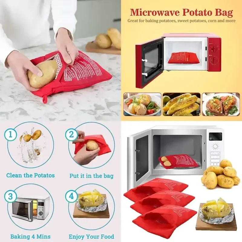 2026 Latest Reusable Microwave Potato Bag Fast 4-Minute Baked Potato Cooker for Red Potatoes Oven-Safe Eco-Friendly Kitchen