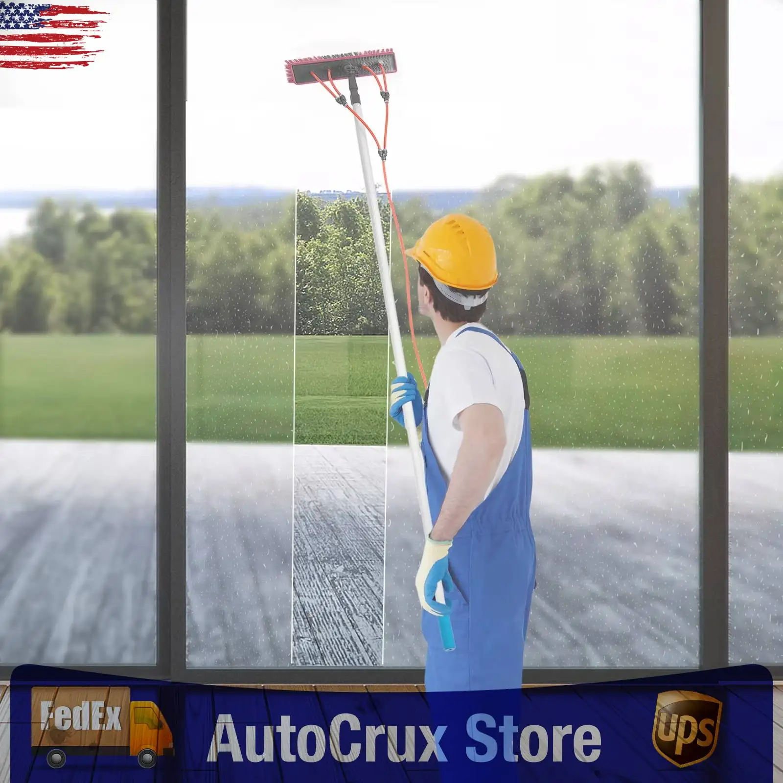 

Telescopic Window Cleaning Pole, 7.4M Extension Pole with Water Brush Shower Squeegee, 3-in-1 Wash Scrub Scraper